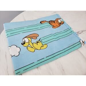 Vintage Garfield & Odie Blue Green Stripe Twin flat bed Sheet 95" x 64" Fabric